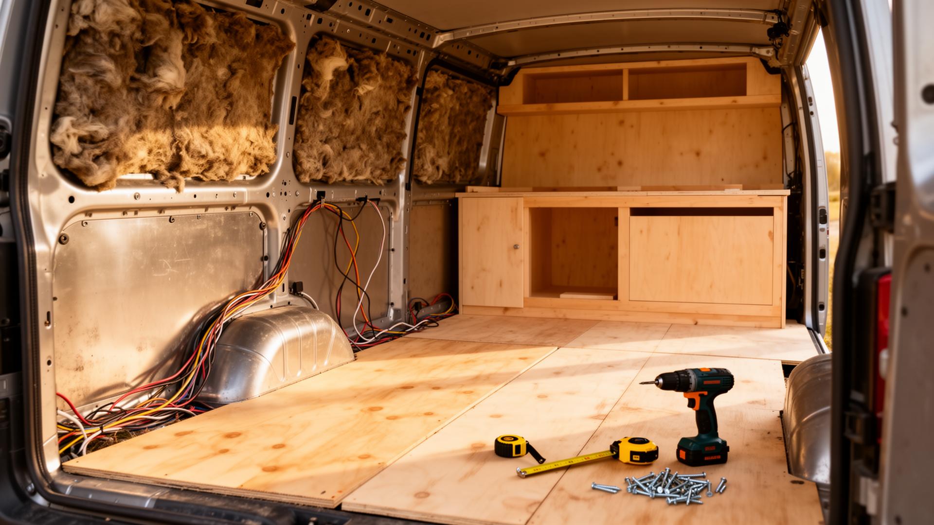 Camper van conversion in progress